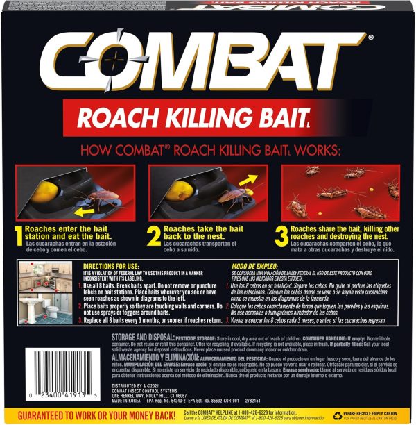 Combat Roach Killing Bait, Roach Bait Station For Large Roaches, Kills The Nest, Child-Resistant, 8 Count,Insects - Image 3