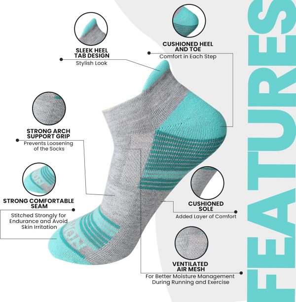 Compression Ankle Socks for Men & Women, Pack of 6, Athletic Cushioned Socks, Hiking, Running & Daily Wear, Size 7-10. - Image 2