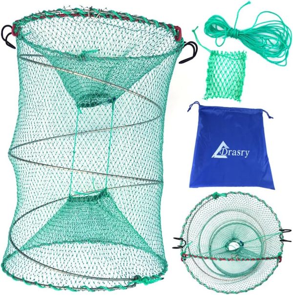 Drasry Foldable Fishing Trap for Bait Shrimp Crawfish Minnow Net Portable Accessories 11.8 x 11.8 x 15.7 (30cm x 40cm) 1/4 in Mesh Collapsible Fish Trap