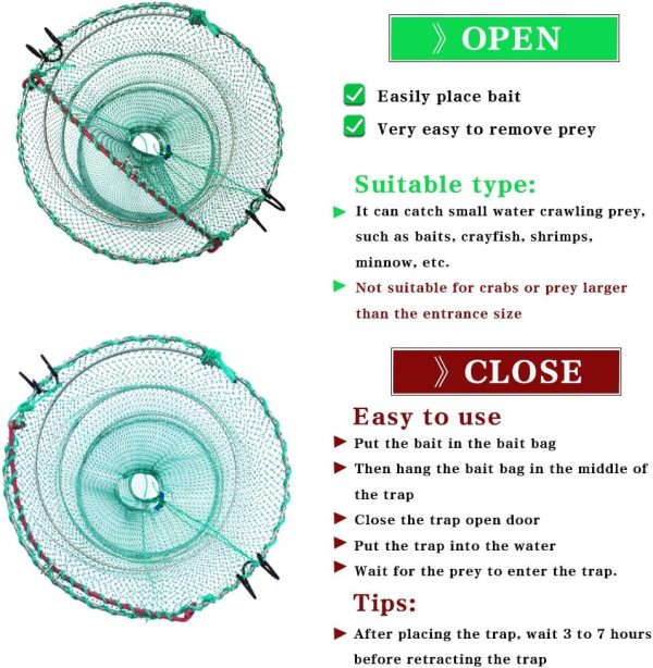 Drasry Foldable Fishing Trap for Bait Shrimp Crawfish Minnow Net Portable Accessories 11.8 x 11.8 x 15.7 (30cm x 40cm) 1/4 in Mesh Collapsible Fish Trap - Image 2