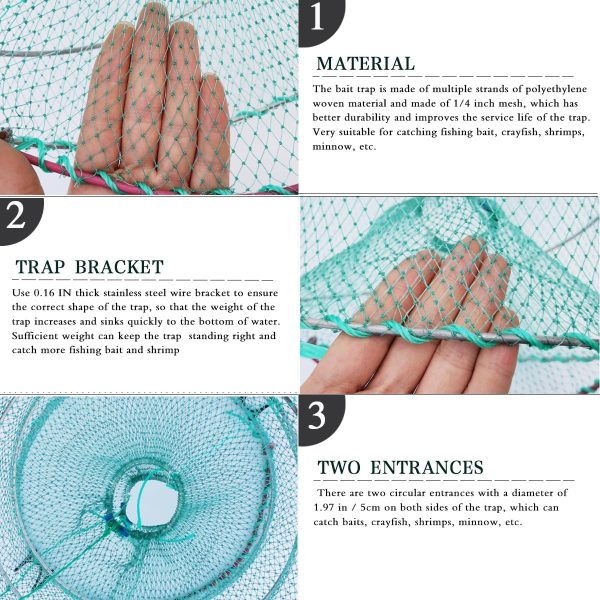 Drasry Foldable Fishing Trap for Bait Shrimp Crawfish Minnow Net Portable Accessories 11.8 x 11.8 x 15.7 (30cm x 40cm) 1/4 in Mesh Collapsible Fish Trap - Image 3