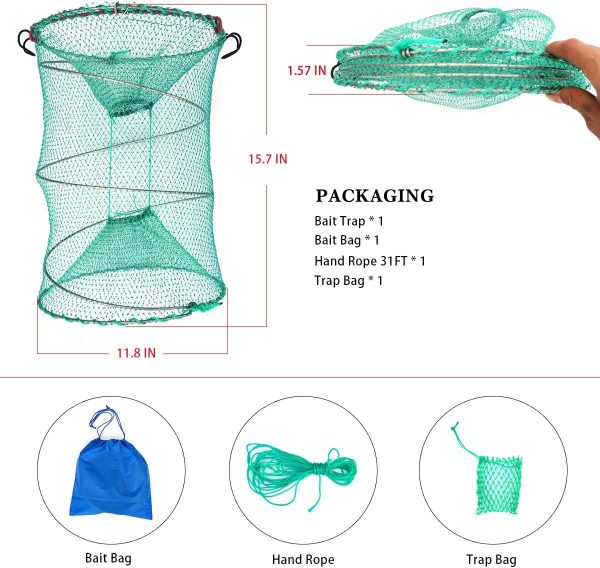 Drasry Foldable Fishing Trap for Bait Shrimp Crawfish Minnow Net Portable Accessories 11.8 x 11.8 x 15.7 (30cm x 40cm) 1/4 in Mesh Collapsible Fish Trap - Image 4