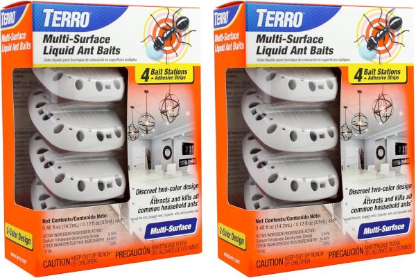 TERRO T334SR Indoor Multi-Surface Liquid Ant Bait and Ant Killer - 8 Discreet Ant Bait Stations - Kills Common Household Ants